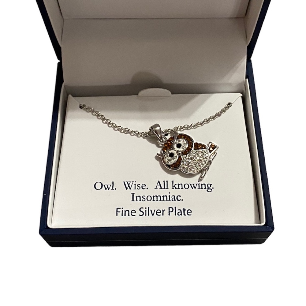 Brand new Infinity Silver Boxed Fine Silver Plated Crystal Pave Owl Neck… - Picture 4 of 5